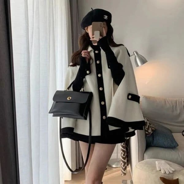 British Style Wool Poncho Autumn Winter French College Cape Cloak Womens Fashion Warps Woolen Blends Coats 241126