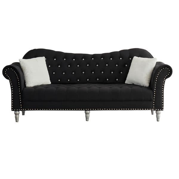 Elegant Vintage Velvet Upholstered Couch with Classic Design