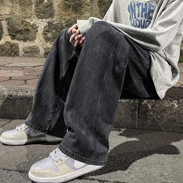Mens Jeans Korean Version Student Casual Pants High Street Straight Loose Wide Leg Jeans Black Grey Blue Baggy Jeans 240318