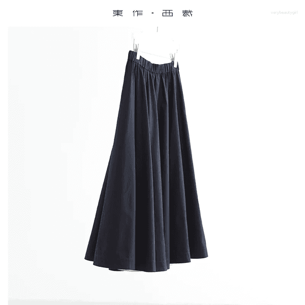 Skirts Hide The Belly- High-Waisted Slimming Look A-Line Skirt Elastic Waist Round Hem Pure Cotton Neat Work Clothing Umbrella