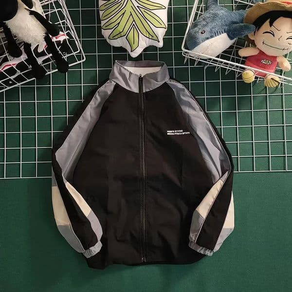 hiphop school team jacket mens autumn patch work color block windproof fashionable loose thin college 240816