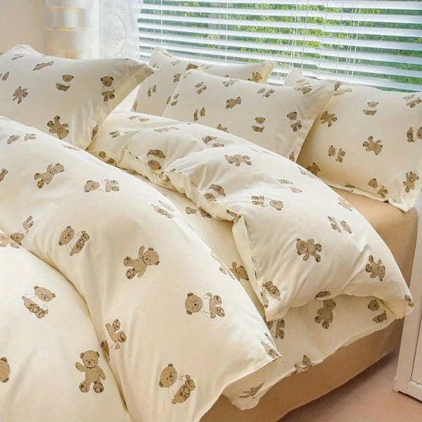 Cute Bear Bedding Set No Filler Ins Korean Style Duvet Cover Pillowcase 2024 New Single Full Size Kids Adult Soft Bed Linen Z250925