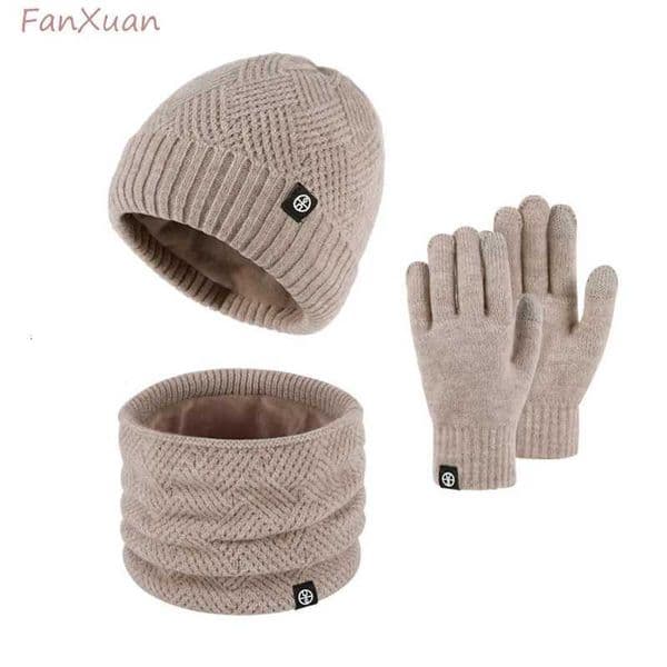 3pcs Hat Scarf Gloves Set Winter Thicke Double Layer Fleeceli Beanies Hat Short Scarf Snood Gloves Touch Screen X250925