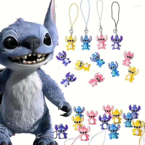 12pcs Cartoon Anime Stitch Silicone Doll Pendant - Colorful Character Design Suitable For Women And Couples As Gifts
