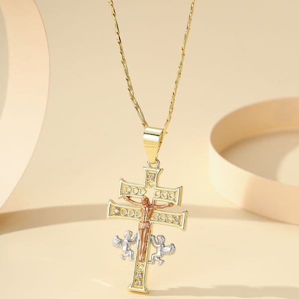 Cross Religious Pendant High-end Copper Gold-plated Zircon Exaggerated Personality Creative Necklace Jewelry for Women