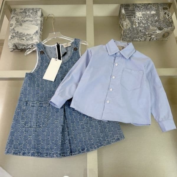 Designer Fashion Girl Dress Spring/Autumn Style Children's Long Sleeved Dress Classic RoundNeck Jacquard Denim Fabric Two-Piece Set Size 80Cm-160Cm