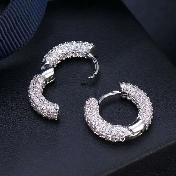 Anziw Micro Paved Full Moissanite Hoops Earrings Sier Dazzg Dia Ear Jewelry for Women Men Party Wedding Gift aaa