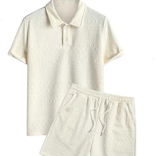 Tracksuit for Men Geometric Retro Jacquard Quarter Button Short Sleeves Polo Shirt with Shorts Two Pieces Set Z5096720 250507bjbj