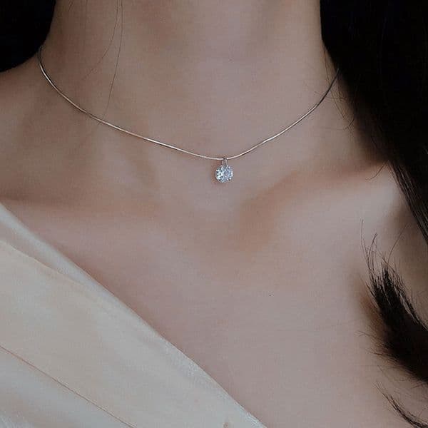 S Pure Sier Zircon for Women, Simple Niche Light High-end Tear of Mermaid Collarbone Chain Versatile Elegant Necklace