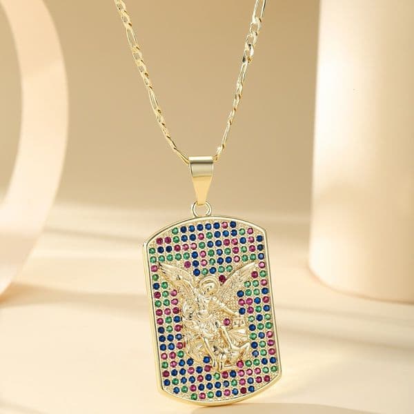 Greek Mythology Square Pendant High-end Brass Gold-plated Colorful Zircon Necklace Jewelry