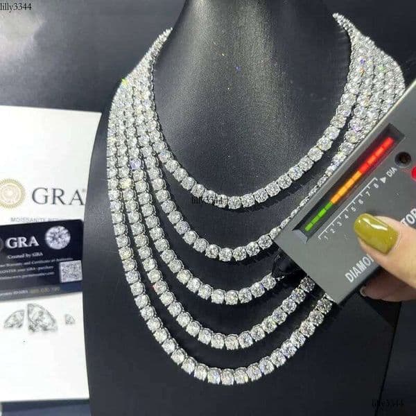 2mm 3mm VVS Moissanite Tennis Chain 7-24 inch Women's and Men's Bracelet Necklace aaa