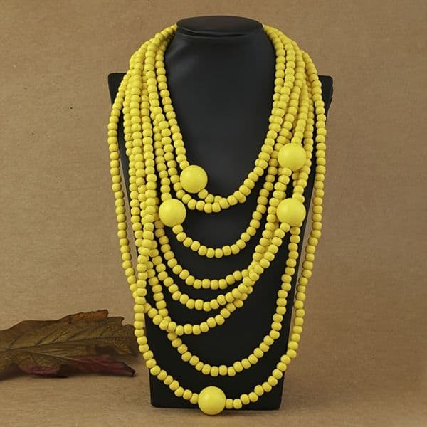 Purely Handmade Party Evening Bohemian Fashion Exaggerated Multi-layer Style Wooden Bead Necklace