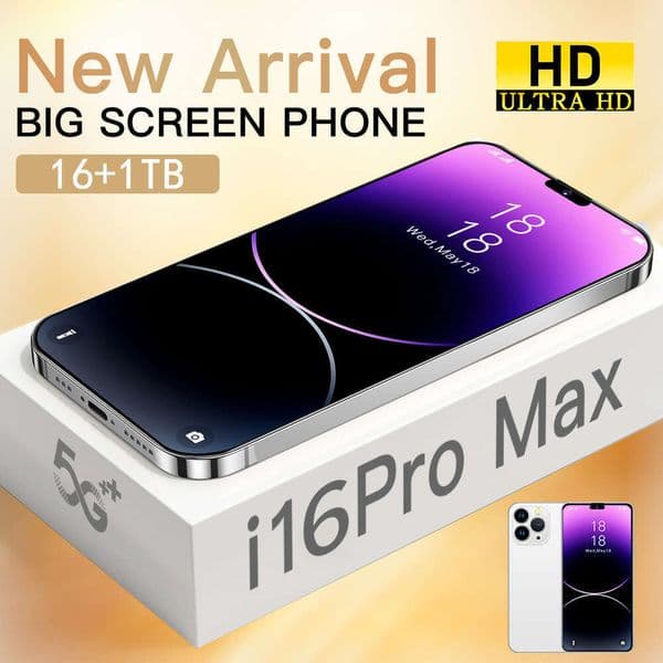 i16 Pro Max 5G Smartphone, 6.8" HD Touchscreen Android Phone, 512GB/1TB Storage, 48MP/108MP Camera, Face ID Unlocked Dual SIM Cell Phone