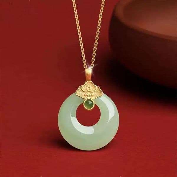 Natural Hetian Peace Buckle Necklace for Women, High-End Long Jade Pendant, Valentine's Day Birthday Gift