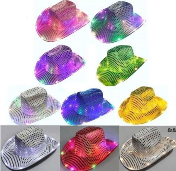Party Hats Space Cowgirl LED Hat Flashing Light Up Sequin Cowboy Hats Luminous Caps Halloween Costume LBB158303149549