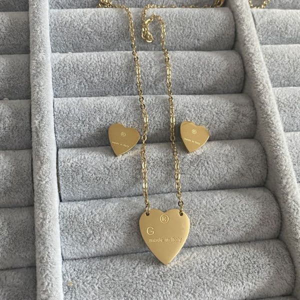 Real Picture Women Designer Necklace Earrings 18K Gold Plated Simple Heart Pendant Necklace Stainless Steel Luxury Sets For Christmas
