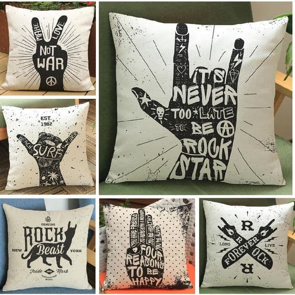 Rock N Roll Cushion Cover Linen Rock Gesture Pillow Cover Car Sofa Throw Pillows Decorative Pillowcase decor cojines Custom