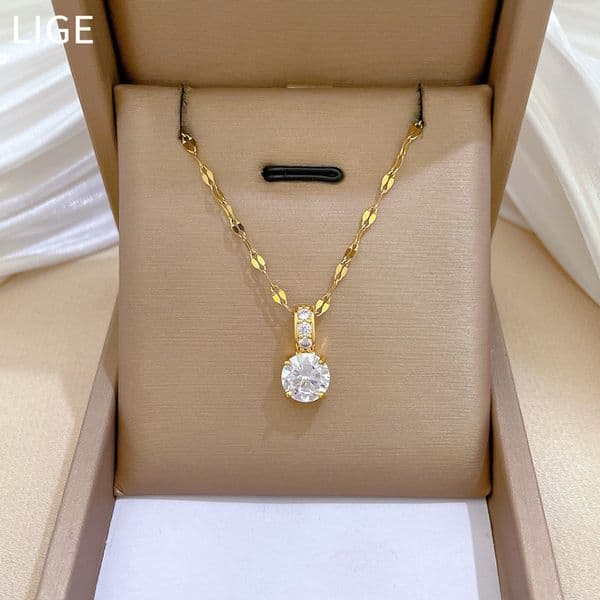 Micro Inlaid Real Gold Simple Zircon Necklace for Women New Clavicle Chain Light Niche Design Sense