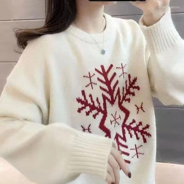 Women's Sweaters Christmas Snowflake Year Sweater Autumn And Winter Thickened Base Strong Fashionable Loose Knitted Top