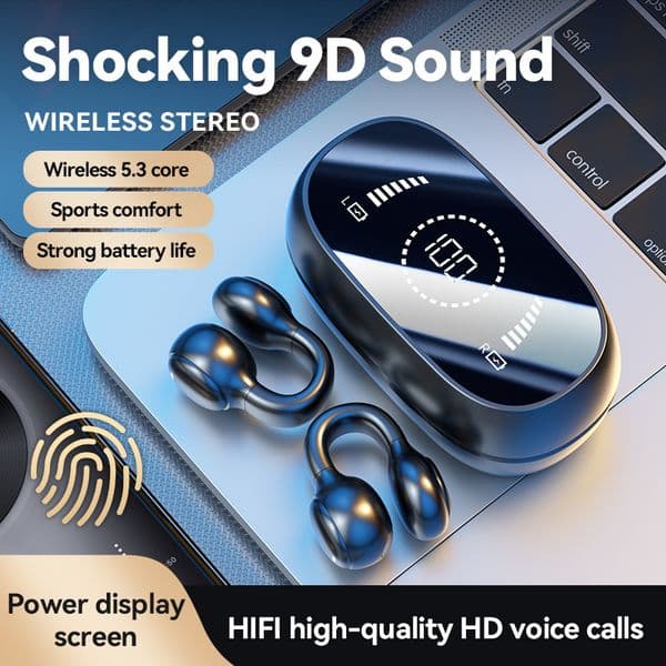 2025 New Personal Designer M-Type Ear Clip Bone Conduction Bluetooth Earphones Non In Ear Sports Digital Display Long Battery Life Earphones