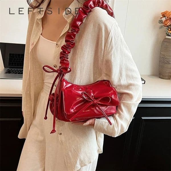 LEFTSIDE Cute Bow n Pu Leather Crossbody Bags for Women 2024 Y2K Trend Fashion Shoulder Bag Lady Handbags And Purses 240828ZY
