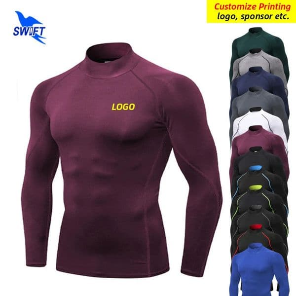 Customized Running Shirts Men Gym Rashguard Stand Collar Long Sleeve TShirt Quick Dry Fitness Compression Sportswear Top 241018