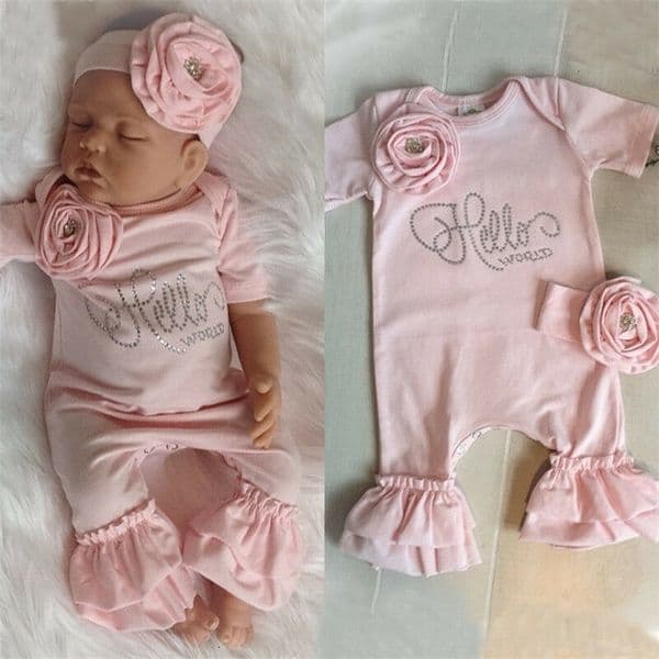 Rompers born Baby Flower Romper Girl Jumpsuit Headband Outfits Girls Clothes Set 230630bj