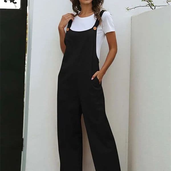 Summer Black Jumpsuit Women Loose Dungarees Overalls Wide Leg Long Ladies For 240109