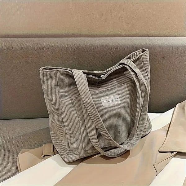 Large Capacity Shoulder Bag Trendy Corduroy Tote Solid Color Ladies Handbag With Front Pocket 240815ZY