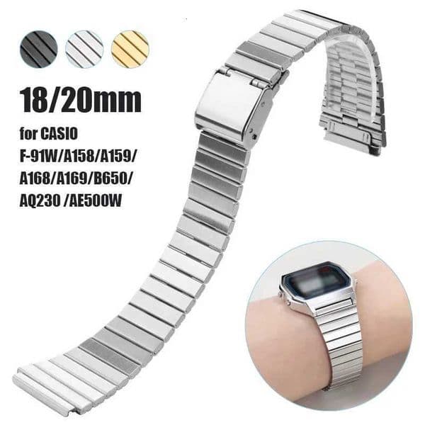 18mm 20mm Stainless Steel Strap for CASIO F91WA158A159A168A169B650AQ230 AE500W Watchband Ultrathin Metal Bracelets Belt W250928
