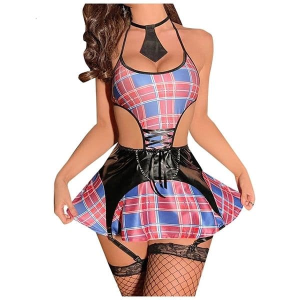 Womens sex lingerie sexy plain weave backless short skirt with tie sex lingerie set nightclub costume role-playing costume 250109