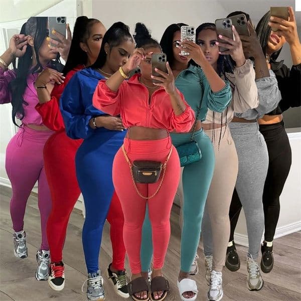 Crop Jackets Tops 2 Piece Pant Set Sexy Outfits Sportswear Women Fall Clothing Bodycon Elegant Yoga 2 Piece Pant Sets 250218