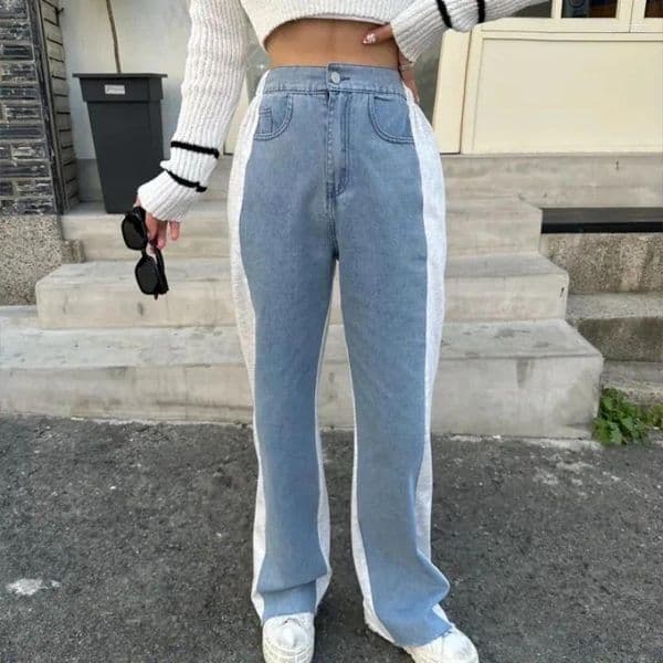 Women's Jeans 2025 Ropa Y2K Fashion Patchwork Washed Blue Baggy Pants For Women Clothing Korean Casual Lady Long Trousers Pantalon Femme