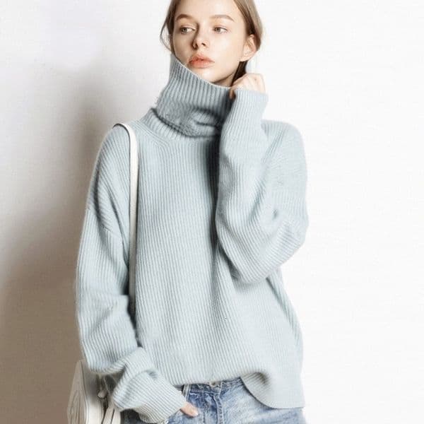 Knitted Women's High-neck Cashmere Sweater Turtleneck High-necked Autumn and Winter Basic Lady Sweater Loose Black 201023