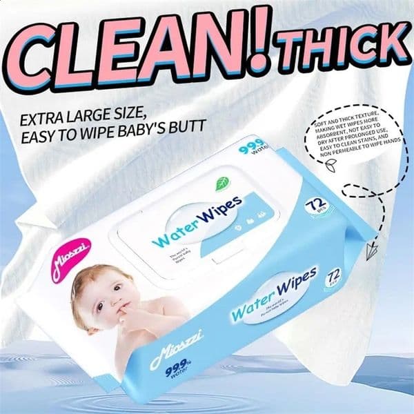 72pcs Mioszzi Baby Wet WipesBiodegradable Pure Water 250320bj