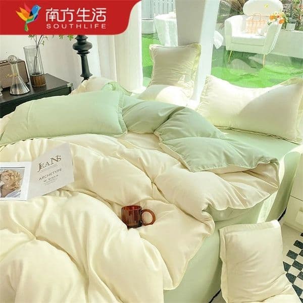 2026 Korean INS cologne Cream Style Bedding Set Solid Color Soft Bed Flat Sheet Pillowcase Adult Single perfume Twin Full Queen Size Duvet Cover Sets 240710 Fre
