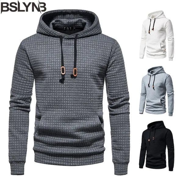Spring Autumn Mens Hoodie Hollow Plaid Quilted Cotton Hoodies Fabric Pullover Hooded Hoody Sweatshirt 240202