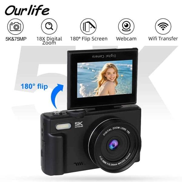 Compact Digital Photography Camera 5K 18X Digital Zoom Vintage Vlog Video Recorder YouTube 180 Flip Screen Selfie WiFi Webcam Z250804-1