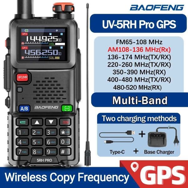 Baofeng UV5RH PRO GPS Walkie Talkie Multi Band Wirless Copy Frequency NOAA Typec Long Range UV5R Tow Way Ham RadioXJ250928