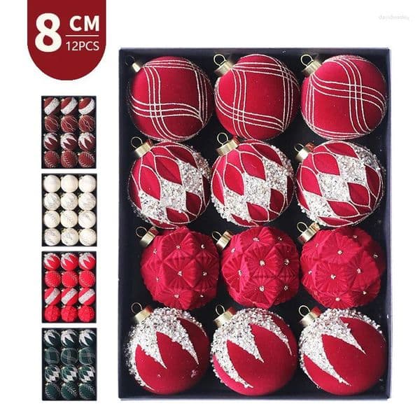 Party Decoration Christmas Ball 8cm/12ps Color Diamond Plush Set Tree Pendant