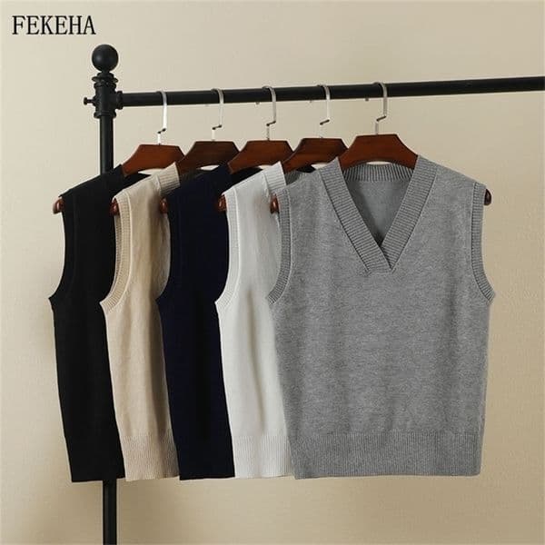 Basic Casual Plus Size Spring Autumn Sweater Vest Women Sleeveless Loose V-Neck Sleeveless Sweater Female Jumpers Pullover 201202