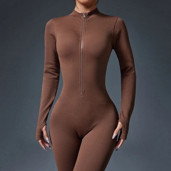 Half Zip Jumpsuit Women Gym Bodysuit Long Sleeve Activewear Set Running Workout Romper Fitness Overalls Sportswear Yoga Clothes 250106