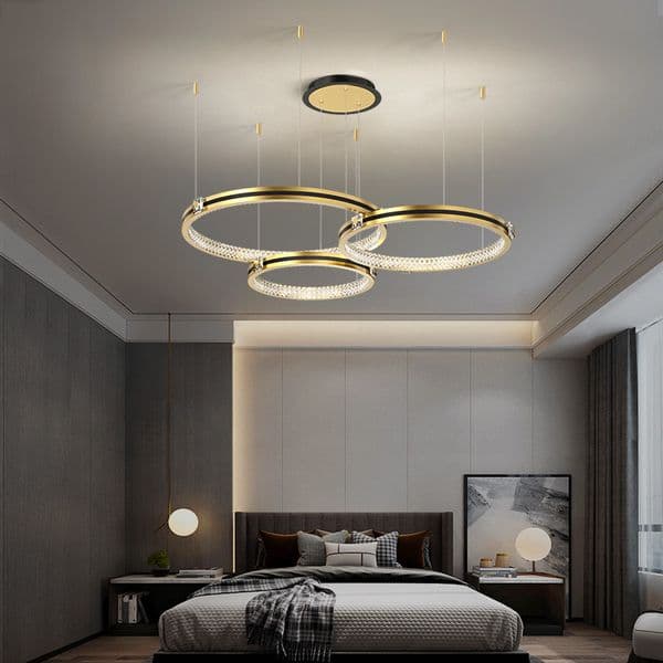 Dining roomcrystal chandelier simple modern ring loft duplex building large living room hall villa luxury lamps Restaurant Light