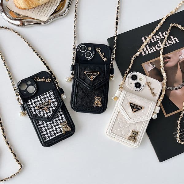 Luxury fashion PU leather With lanyard Case for iPhone 16 15 14 Phone Cover 15 13 12 11 Pro MAX Hard Cover Shockproof Back Funda Z250819