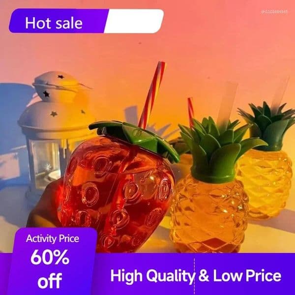 Water Bottles 500ml Portable Bottle With Straw Ideal For Kids Adults! Summer Themed Cartoon Fruit Shaped