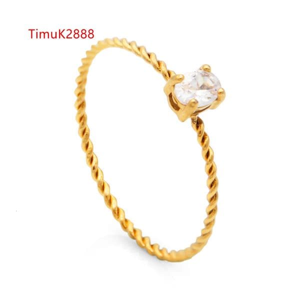 Chris April 316L Stainless Steel Moissanite Oval Solitaire 18k Gold Rope Twist Rings