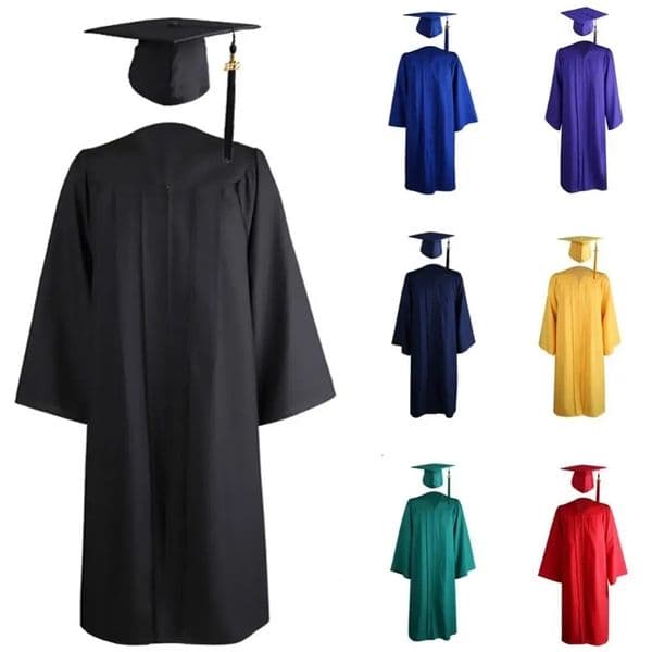 Adult Graduation Gown Cap Set Zip Closure University Academic Robe Mortarboard 240617