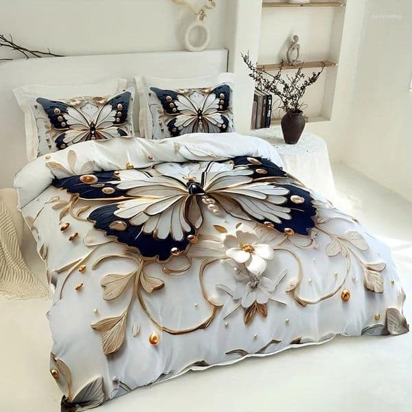 Bedding Sets Luxury Set 3D Printing Butterflies 2-3 Piece (No Core) Suitable For Bedroom Duvet Cover Gift Halloween HomeDecor