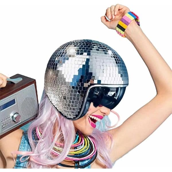 Classic Disco Ball Helmet Full Glass Reflective Motorcycle Helmets Mirror Glitter Ball Helmets Hat for Club Bar Party Cowboy 250516