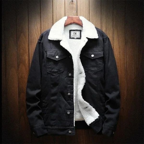 Mens denim jacket button up warm black apron denim jacket wool apron sheep low-cost denim clothing mens plus size 241127bj